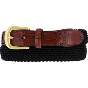 Brighton Woven Belt Croc Embossed Leather Brass Buckle Mens Size 40